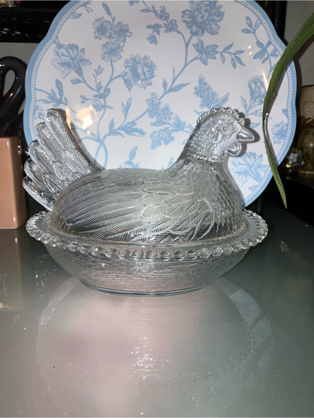 Indiana Glass Clear Hen-on-Nest Chicken Covered Candy or Trinket Dish